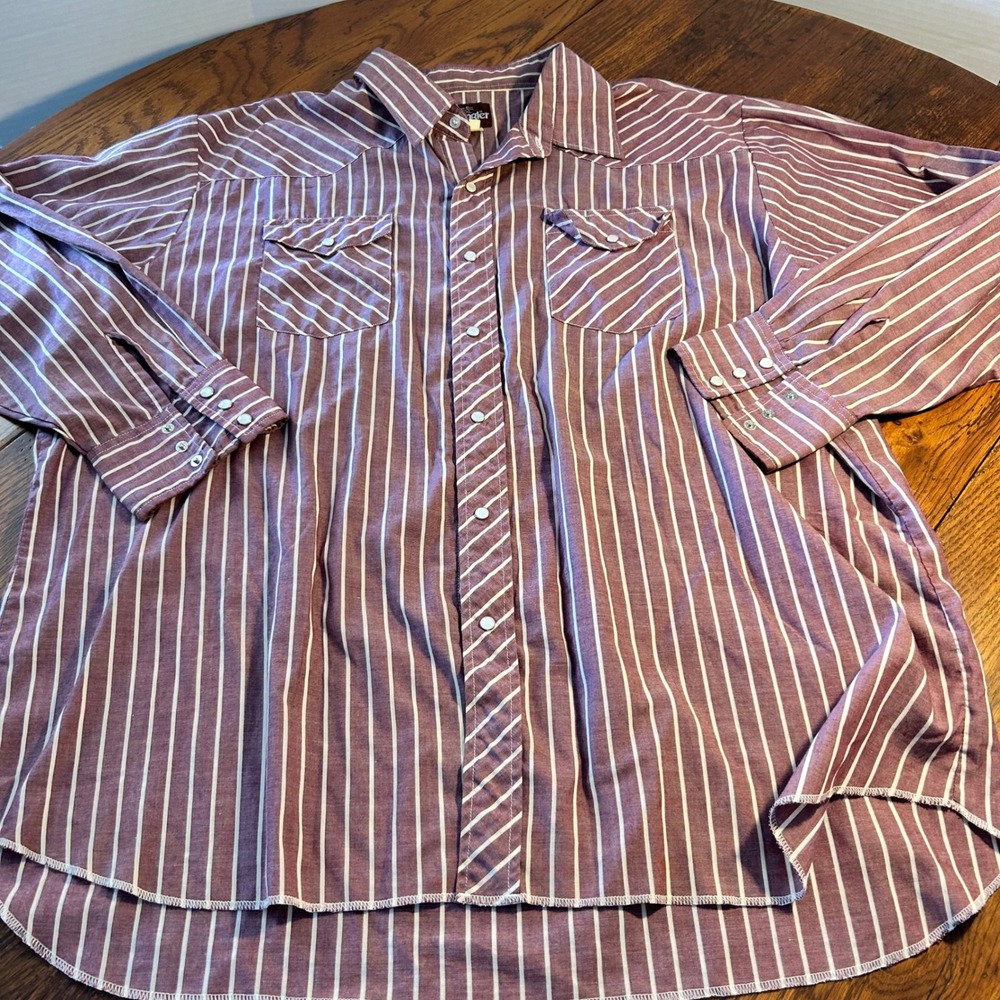 Vintage Wrangler Western Pearl Snap Shirt Mens XXL Burgundy White Stripe 75201AA